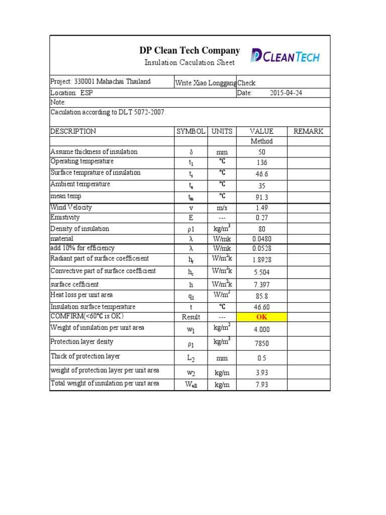 ESP Insulation Thickness Calculation | PDF