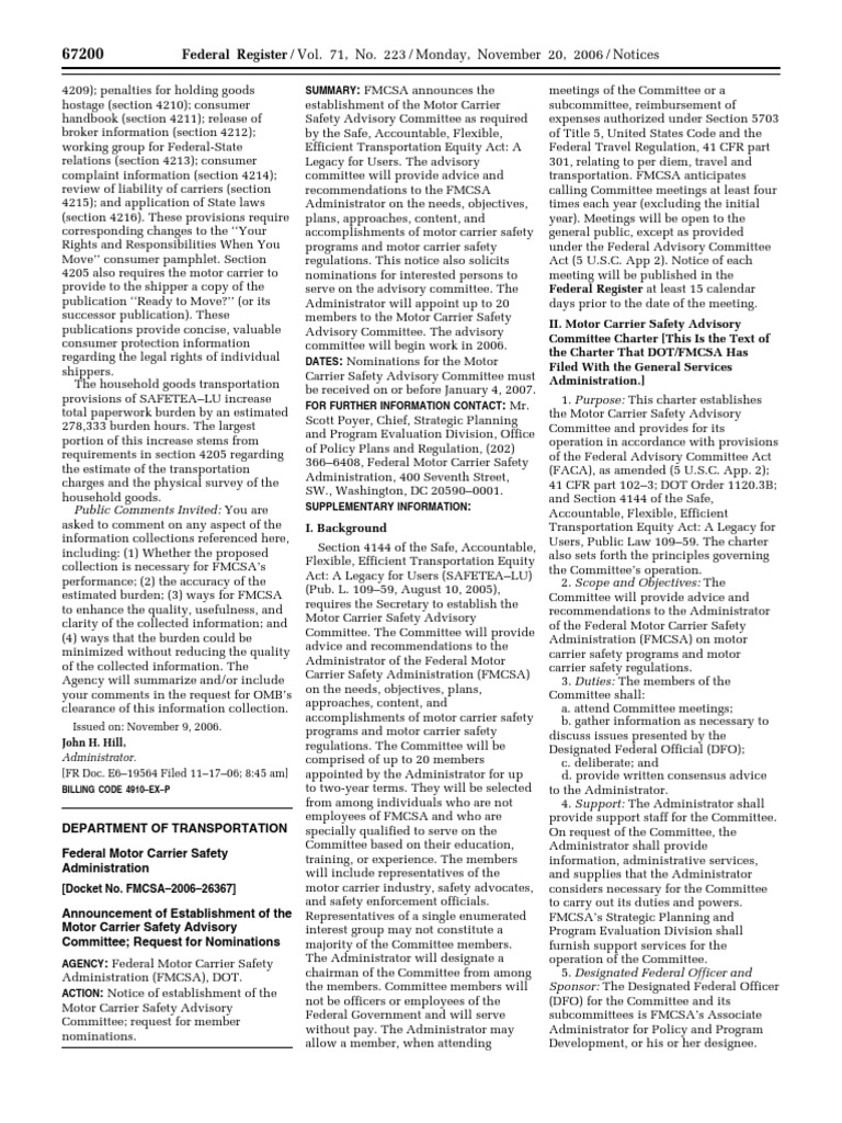 Notice Committees Establishment, Renewal, Termination, Etc. Motor