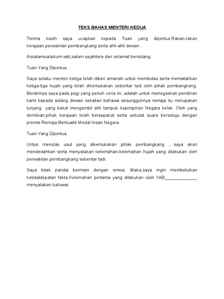 Teks Bahas Menteri Kedua