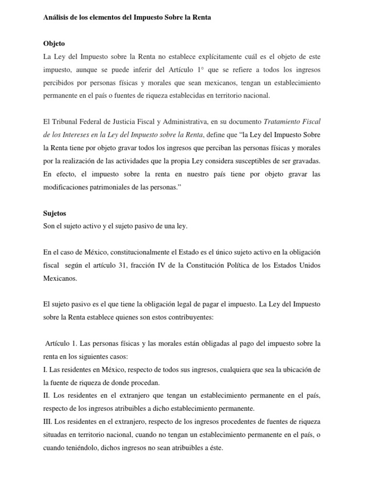 Elementos Del Impuesto Sobre La Renta | PDF | Impuesto sobre la renta ...
