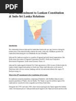 13th Amendment in Lankan Const ND Indo Lanka Relation