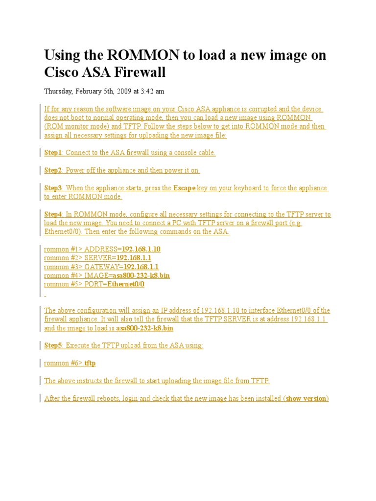 Using The ROMMON To Load A New Image On Cisco ASA Firewall | PDF