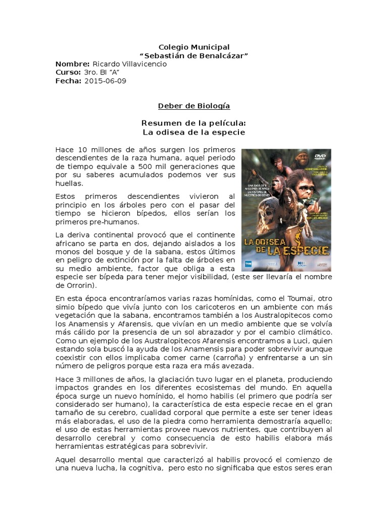 La Odisea De La Especie Resumen