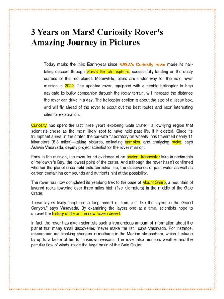 Curiosity Rover: 3 Years of Mars Exploration | PDF | Mars | Curiosity ...