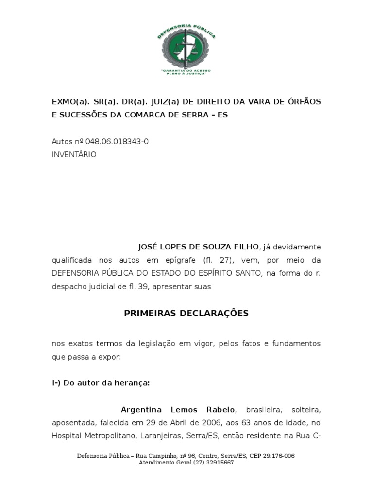 Modelo Primeiras Declarações | PDF | Informação Governamental | Justiça