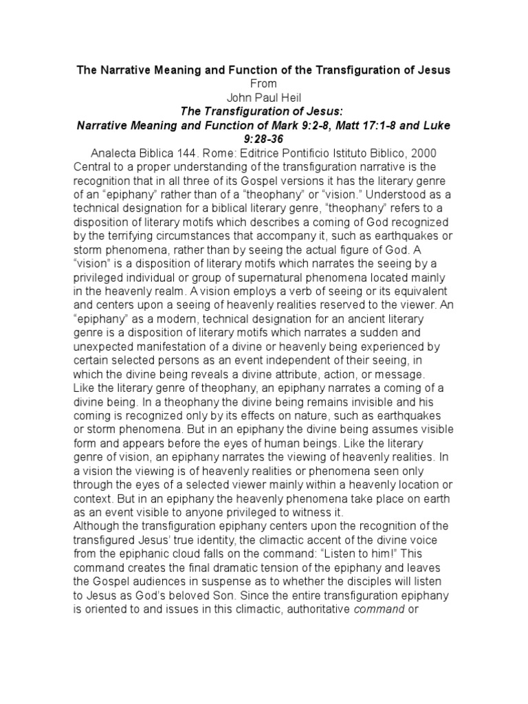 The Transfiguration Of Jesus Understanding Its Literary Genre And