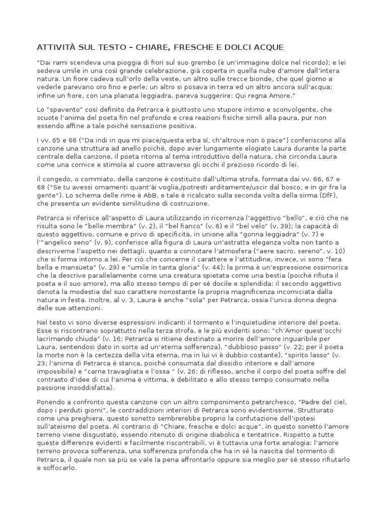 Chiare e Fresche e Dolci Acque Lavoro Sul Testo PDF