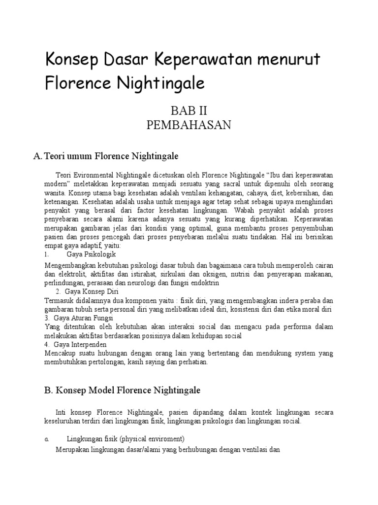 Konsep Dasar Keperawatan Menurut Florence Nightingale