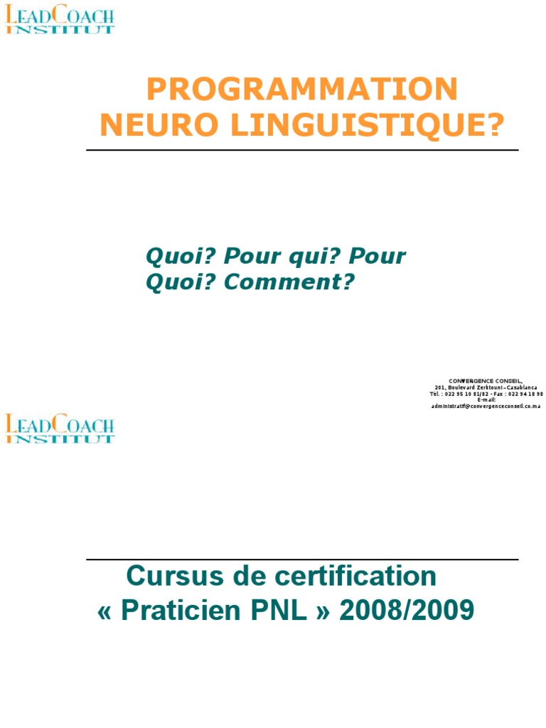 Certification Praticien PNL 2008/2009 PDF Programmation neuro — free download