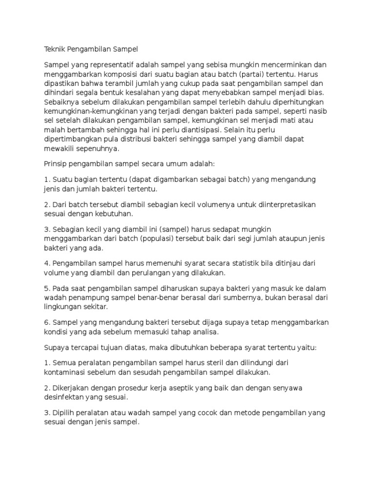 Teknik Pengambilan Sampel Mikrobiologi Pdf