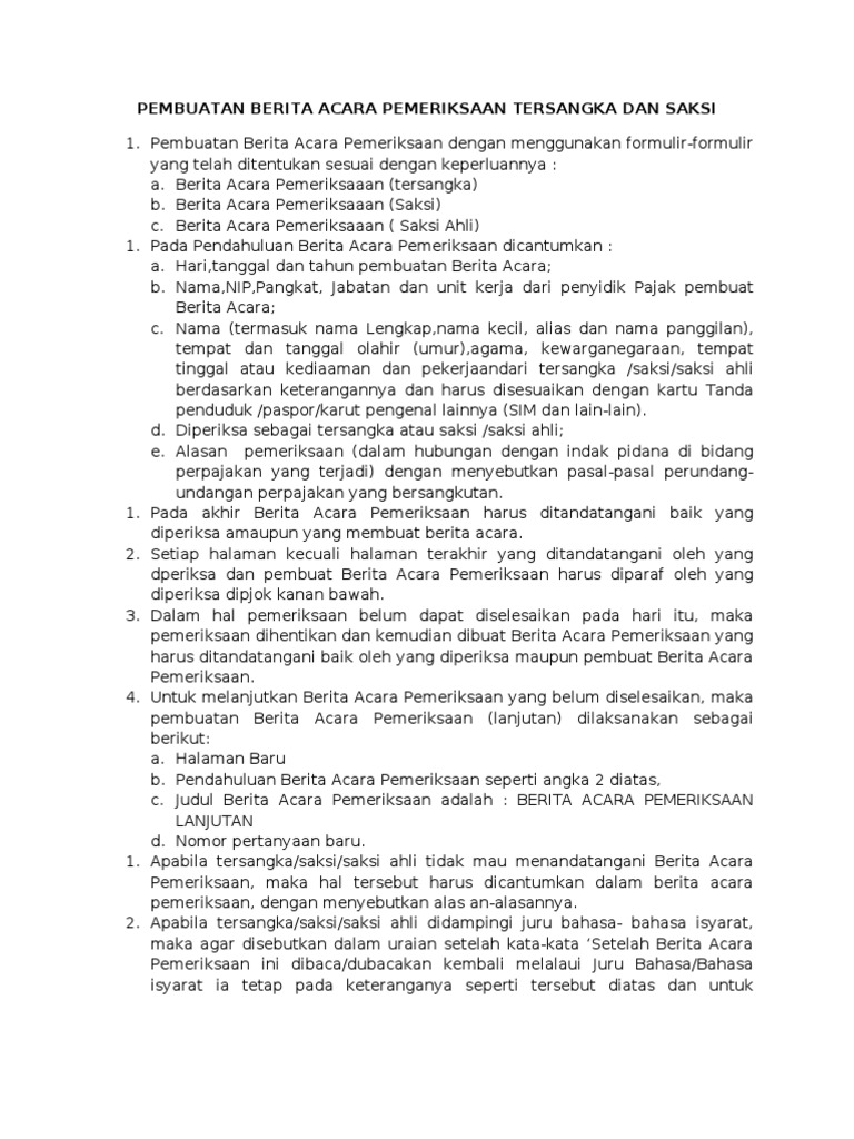 Contoh Berita Acara Pemeriksaan Saksi