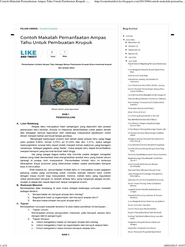 Contoh Makalah Pemanfaatan Ampas Tahu Untuk Pembuatan Krupuk ~ Contoh