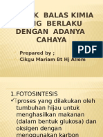 Tindak Balas Kimia Yang Berlaku Dengan Adanya Cahaya