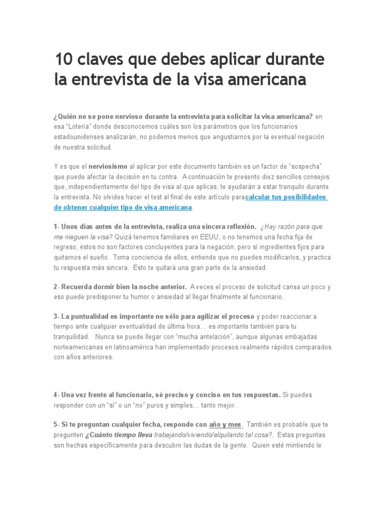 10 Claves Que Debes Aplicar Durante La Entrevista de La Visa Americana ...