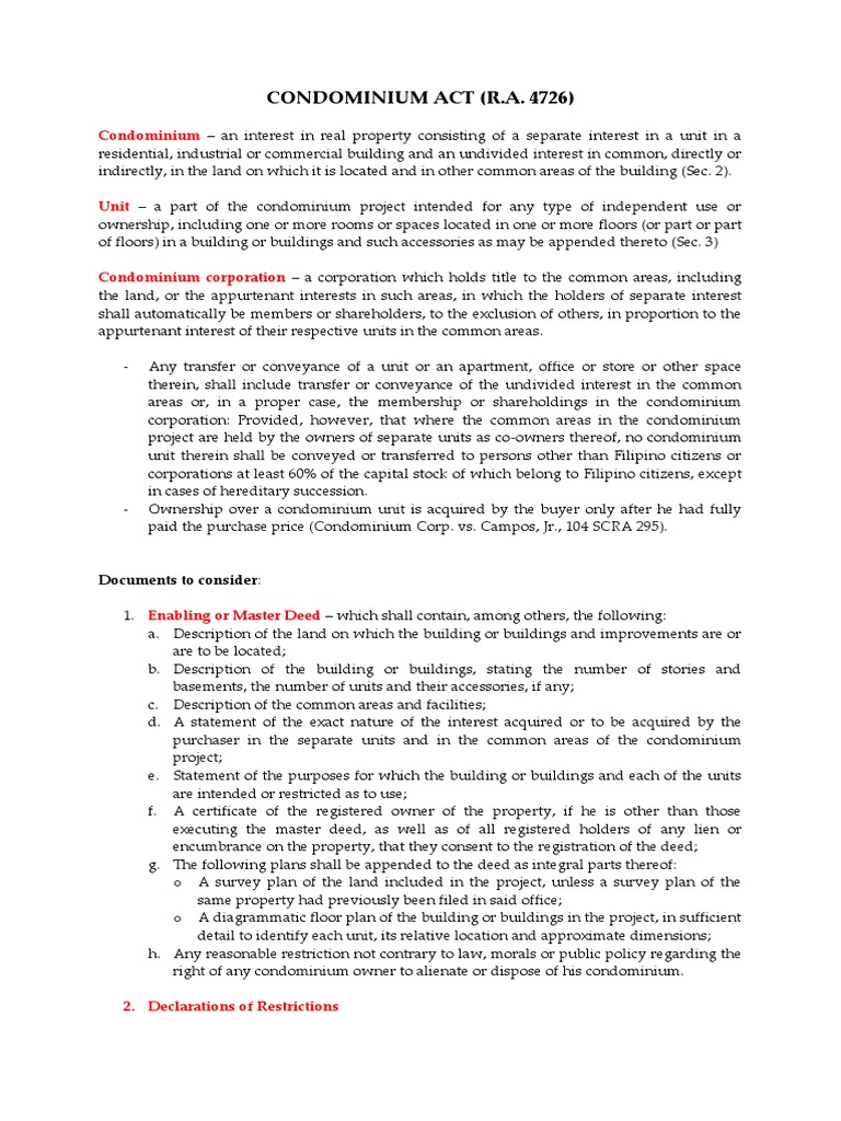 Condominium Act r.a. 4726 PDF Condominium Easement