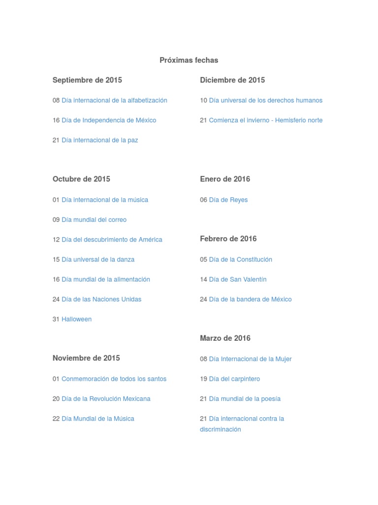 Fechas Importantes Del Año | PDF