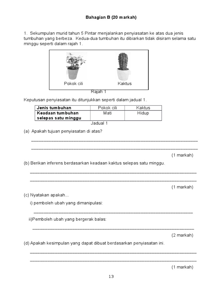 Soalan Sains Tahun 5