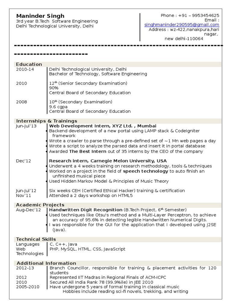 Maninder Singh - B.Tech Software Engineer Resume | PDF | Computers