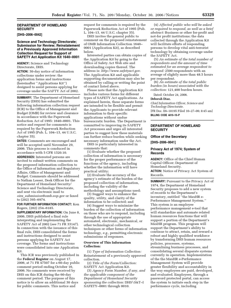 SAFETY Act Application Kit Notice | PDF | United States Department Of ...