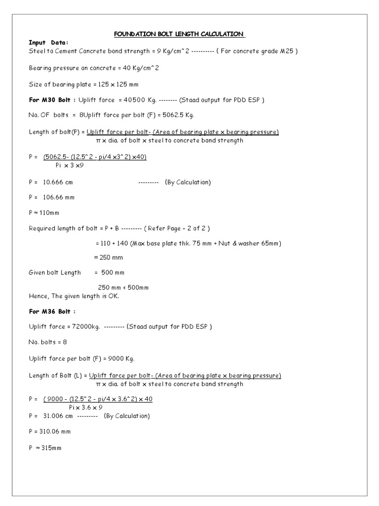 Anchor Bolt Length Calculation PDF
