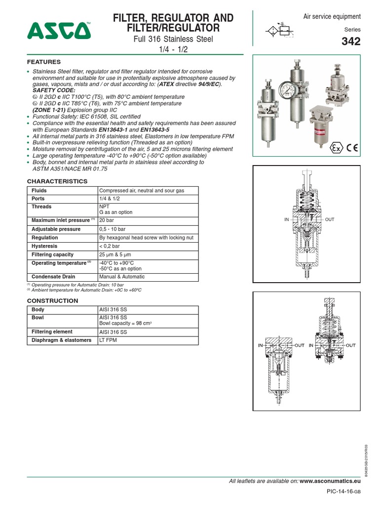 ASCO Filter Regulator PDF Gases Chemistry