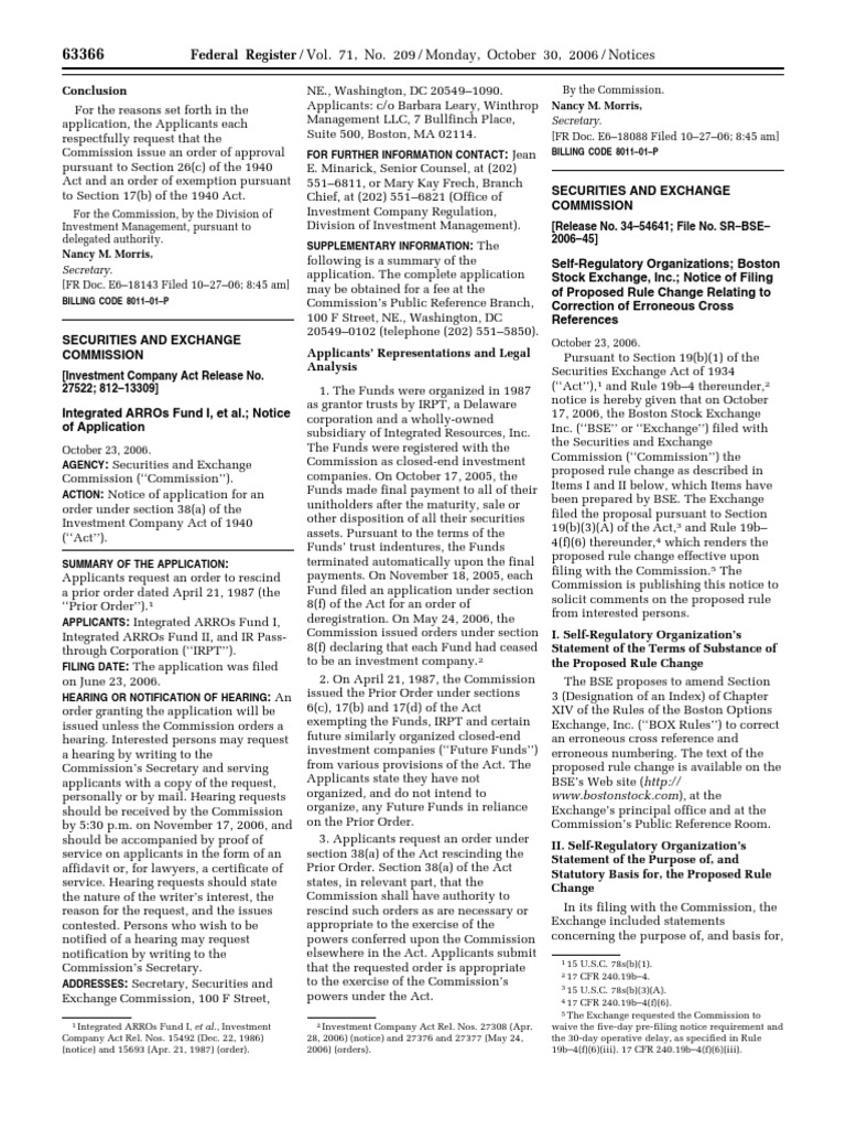 Notice Investment Company Act of 1940 Integrated ARROs Fund I, Et Al