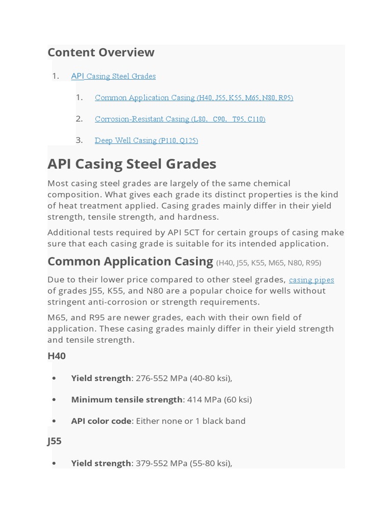 API Casing Steel Grades Ultimate Tensile Strength Strength Of Materials