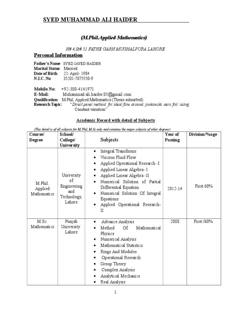 Syed Muhammad Ali Haider: Personal Information | PDF | Career & Growth ...