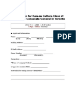 2012 Korean Culture Class Application Form