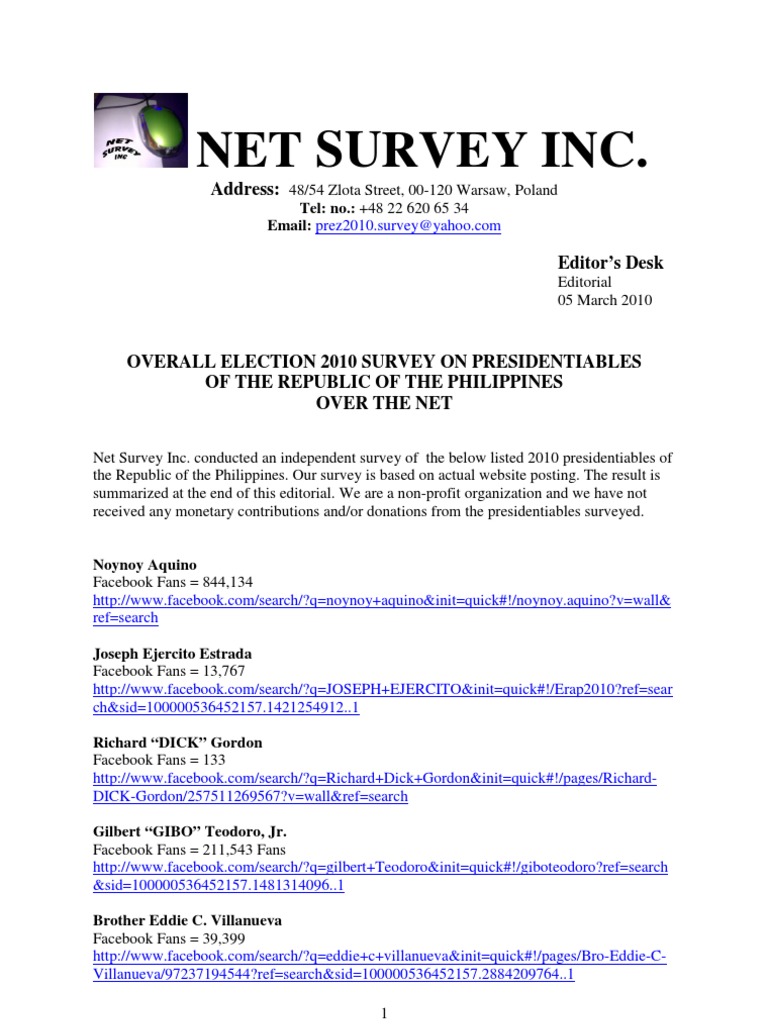 NSI Survey On 2010 Presidentiables | PDF | Benigno Aquino Iii | Corazon ...