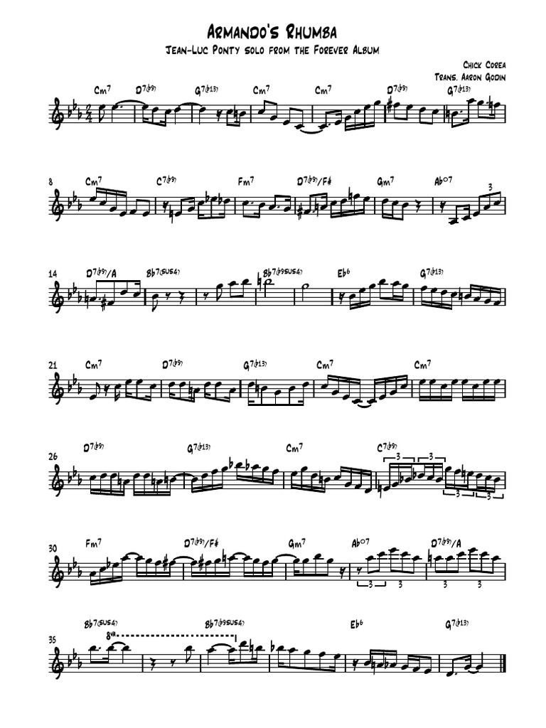 Armandos Rhumba Jean Luc Ponty Solo Transribed