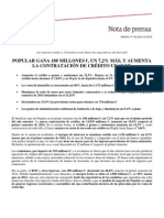 Popular Gana 188 Millones de Euros, Un 7,2% Más