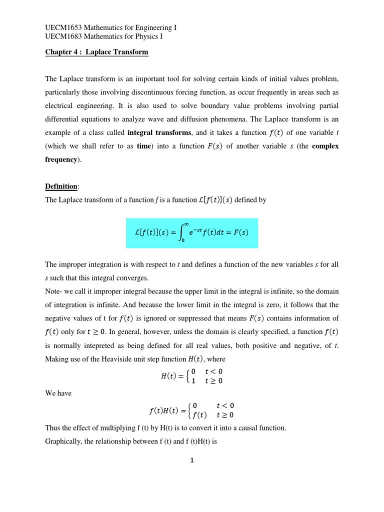 Chap 4 - Laplace Transform | PDF | Laplace Transform | Mathematical ...
