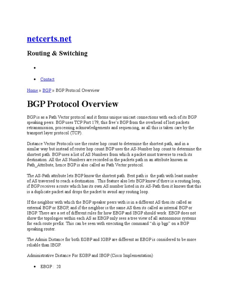 BGP Protocol Overview: Routing & Switching | PDF