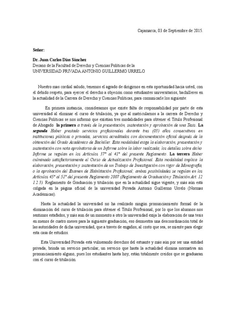 Carta De Reclamo Universidad Pdf Gobierno Instituciones Sociales
