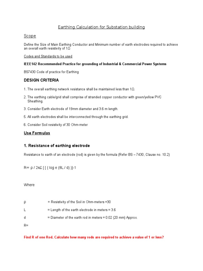 Earthing Calculation For Substation Building | PDF