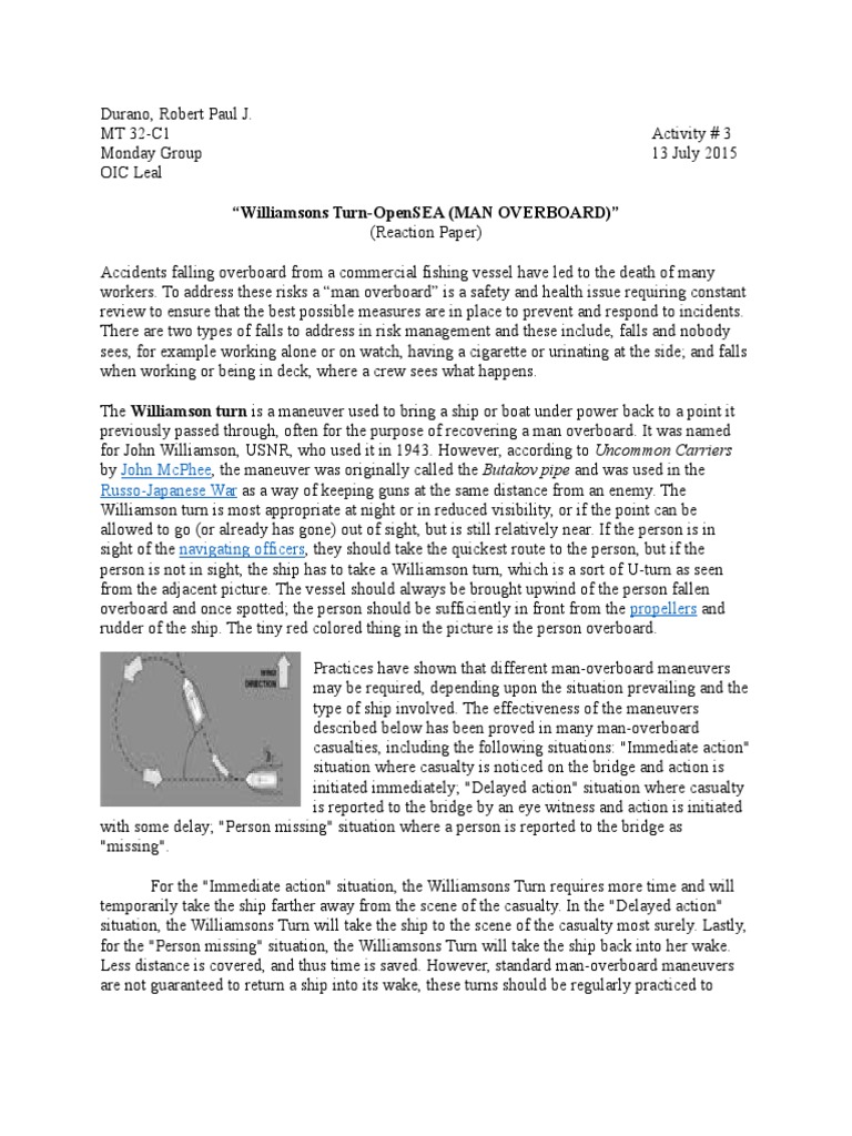Williamson Turn & Man Overboard Safety | PDF