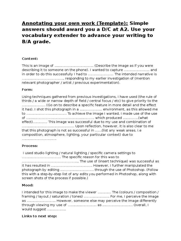 Annotation Template for Photography Work | PDF | Teaching Methods ...