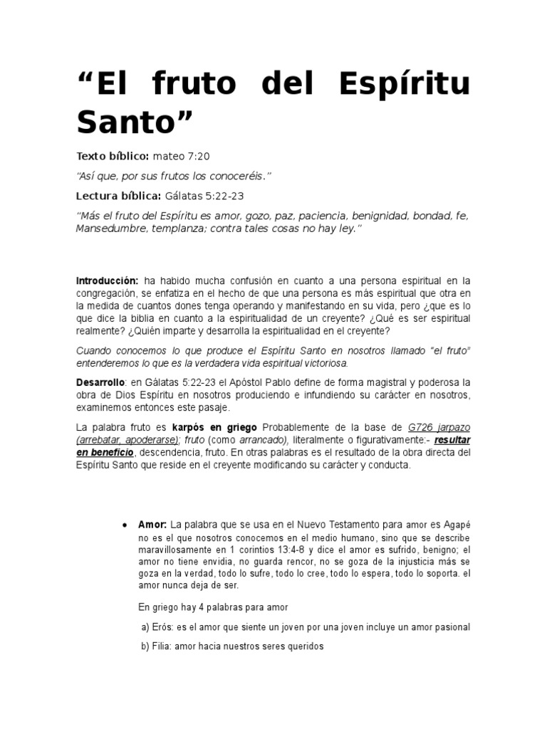 El Fruto Del Espíritu Santo | PDF | Paz | Fe