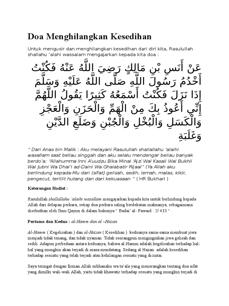 Doa Menghilangkan Kesedihan