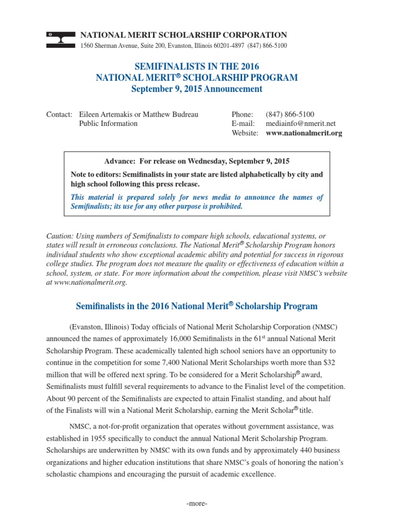 California National Merit Semifinalists Descargar gratis PDF