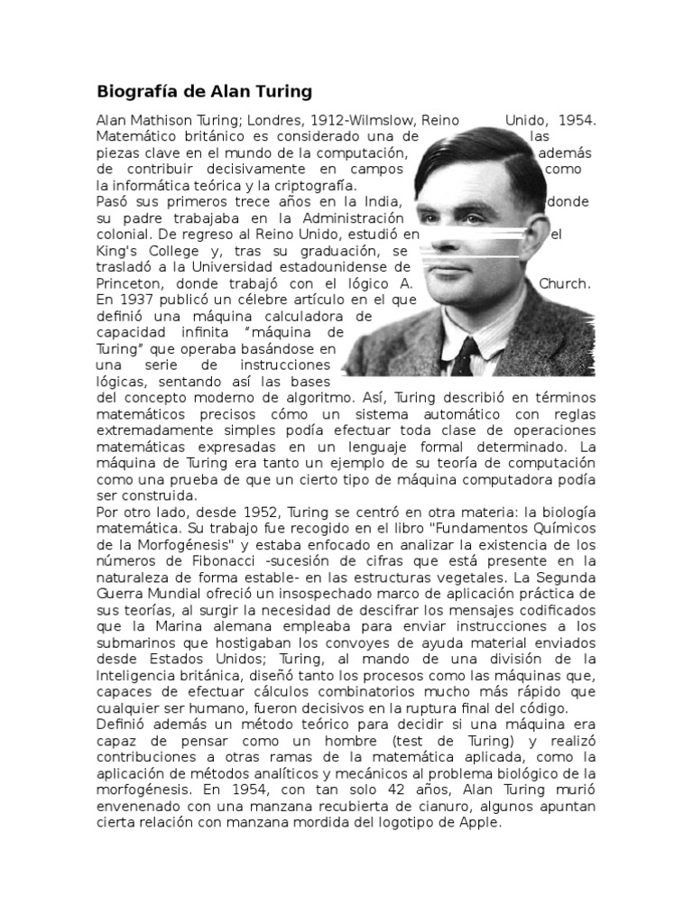 Biografia de Alan Turing y John Rogers Searle | PDF | Alan Turing ...