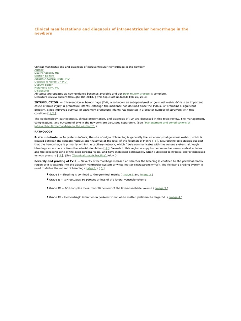 Intraventricular Hemorrhage in Newborns: Diagnosis | PDF | Preterm ...