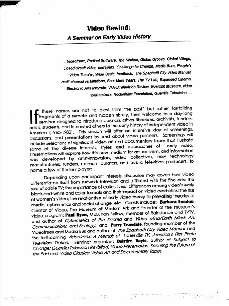 Video Rewind:: A Seminar On Early Video History .. | PDF | Social ...