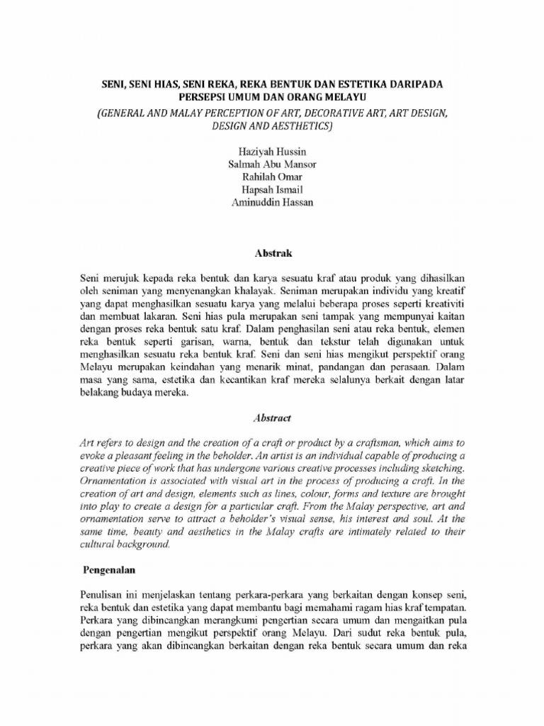 Seni Hias, Seni Reka, Reka Bentuk Dan Estetika | PDF