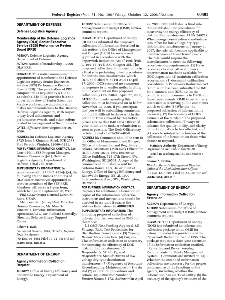 Notice Senior Executive Service Combined Performance Review Board