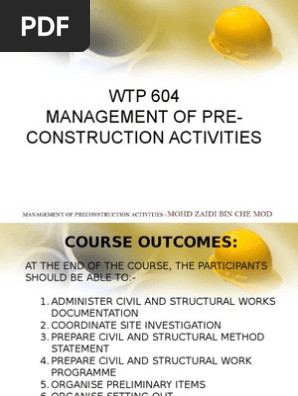 Wtp604management Of Preconstruction Activities Pdf Survei Teknik Sipil
