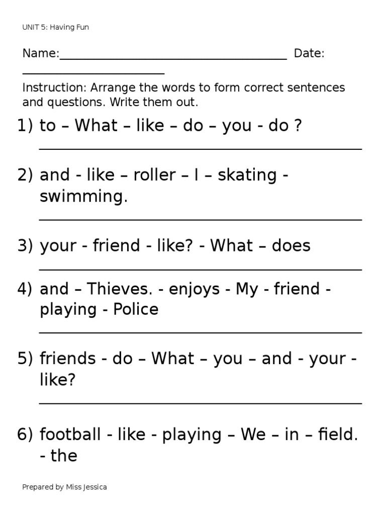 Fun Sentence Formation Exercises | PDF