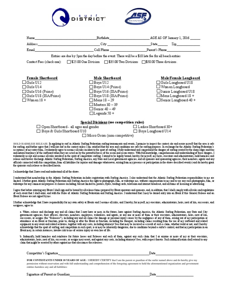 ASF Contest Entry Form | PDF | Indemnity | Social Institutions