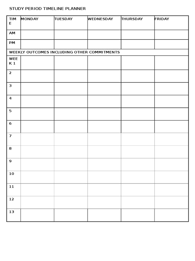 Study Period Timeline Planner | PDF | Sports